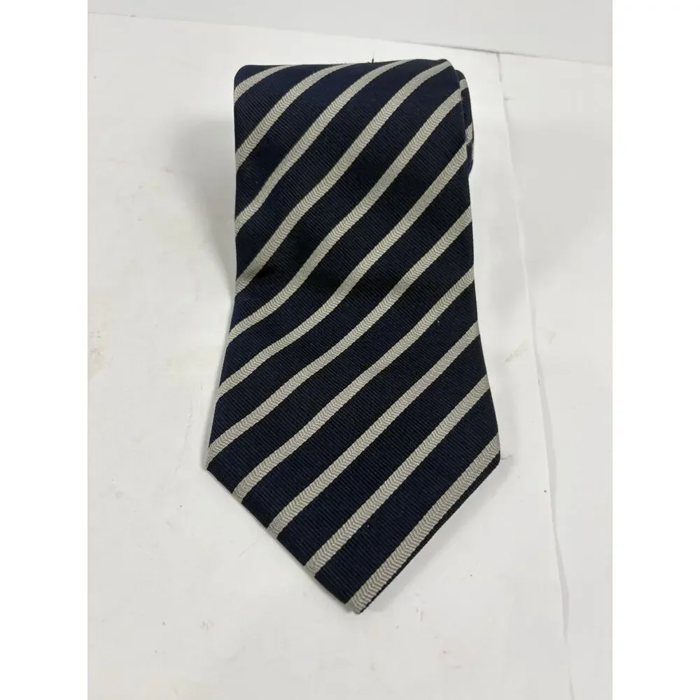 XMI Nordstrom Mens Silk Tie Navy Blue Silver Stripe Hand Sewn USA Necktie
